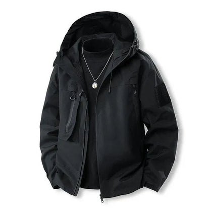 Waterproof Outdoor Jacket Hood and Zipper Pockets