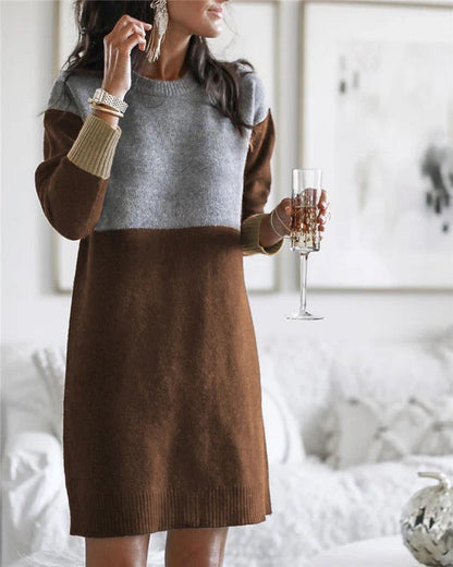 Women's dress Wool blend Loose fit Long sleeves Multicolored