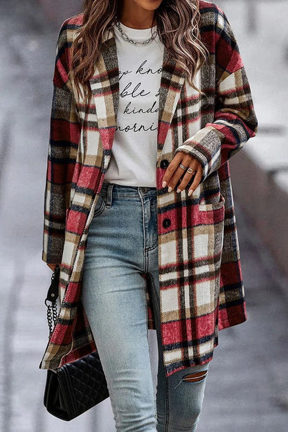 Large Women's Coat Wool Houndstooth Button Closure