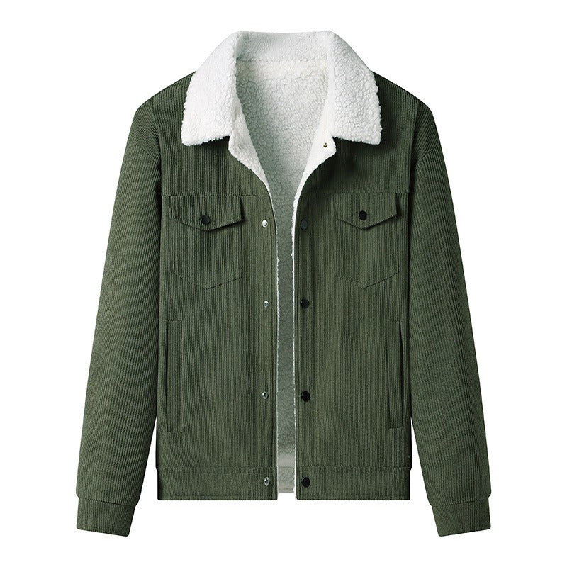 Corduroy Jacket Fleece Leather Look Elegant