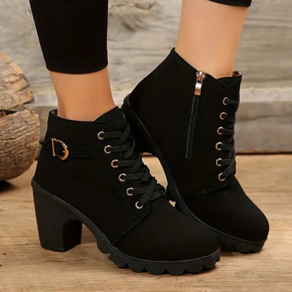Frauen Stiefel Chunky Blockabsatz Schnürung - IdealeKleiden