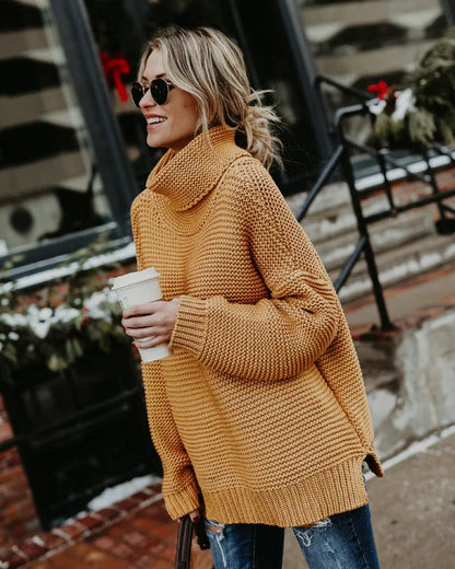 Weite Strickjacke Oversized Langärmlig Hochkragen