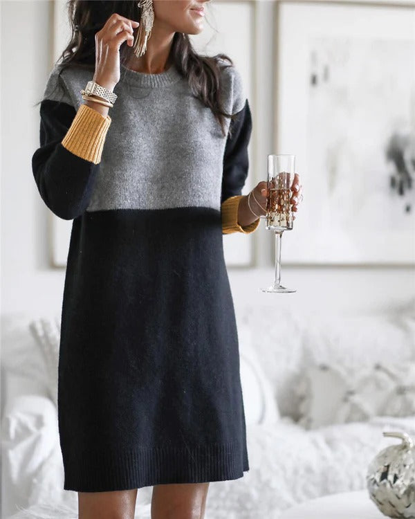 Women's dress Wool blend Loose fit Long sleeves Multicolored
