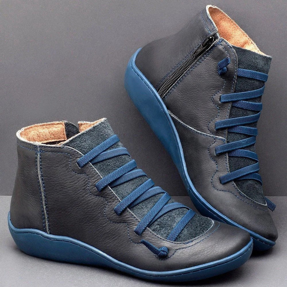 Fashionable Ankle Boots Smooth Leather Low Heel