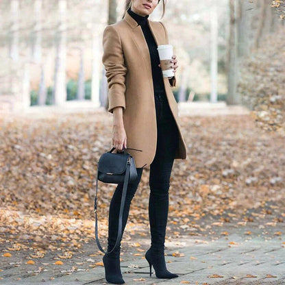 Taillierte Damenmantel Wollmix Knie-lang Elegant - IdealeKleiden