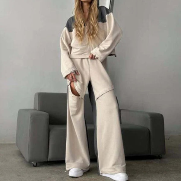 Cozy Lounge Set: Short Hoodie Dress and Wide-Leg Trousers