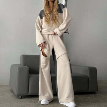 Cozy Lounge Set: Short Hoodie Dress and Wide-Leg Trousers