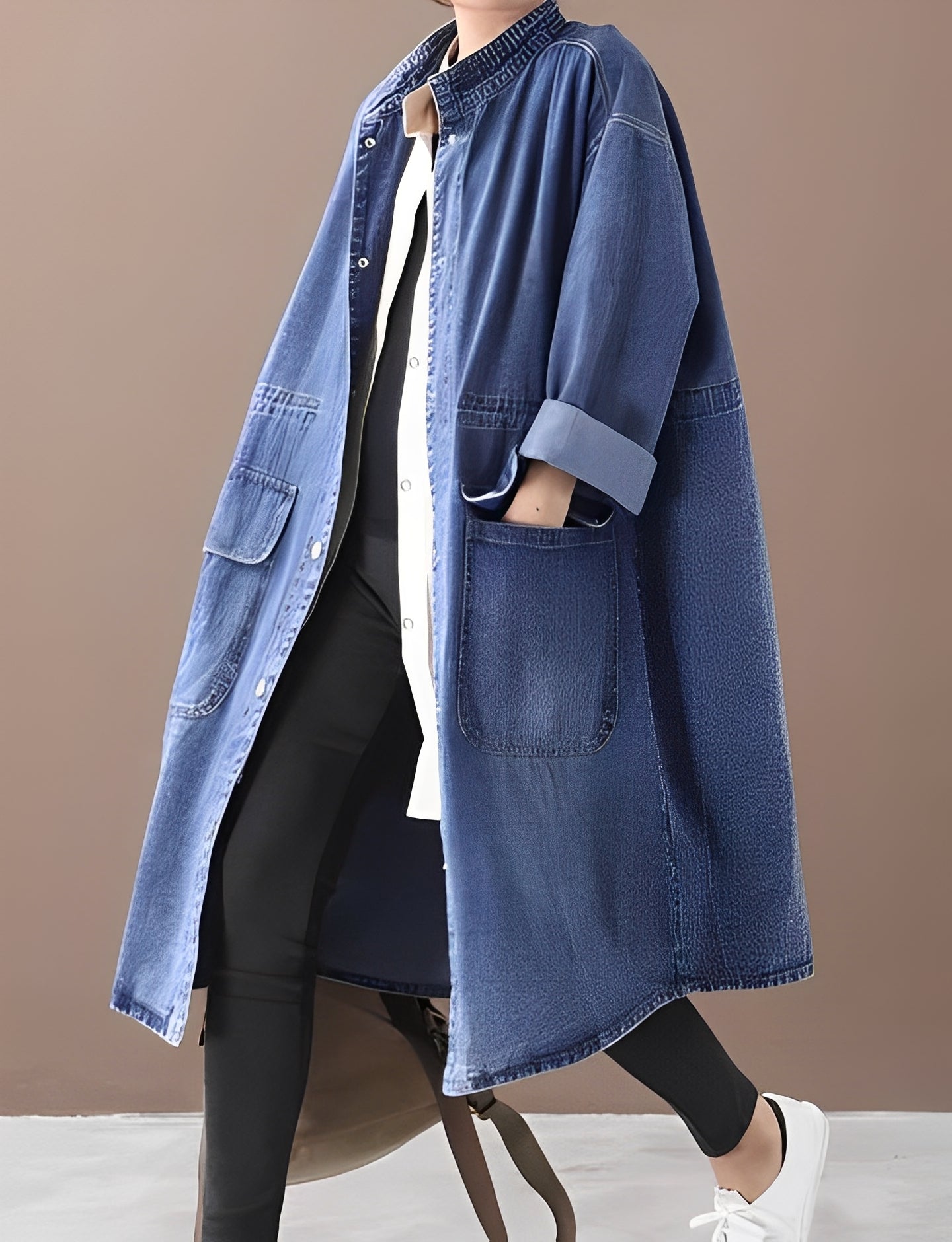 Moderne Frauen Denimjacke Oversized Stehkragen - IdealeKleiden