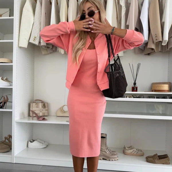 Elegant Cardigan Button Sleeveless Dress