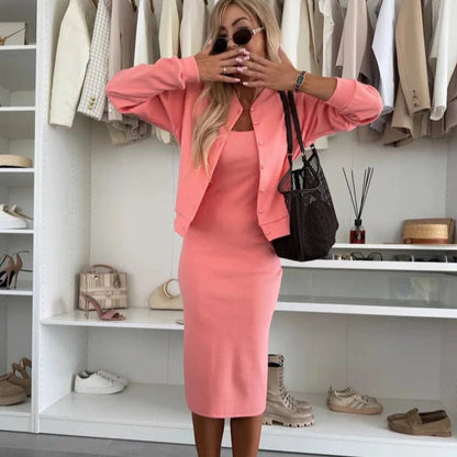 Elegant Cardigan Button Sleeveless Dress