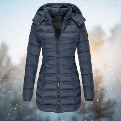 Women's Warm Puffer Jacket - Fitted Design - Water-Resistant - Detachable Hood
