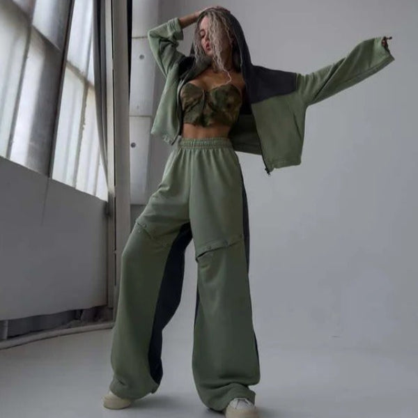 Cozy Lounge Set: Short Hoodie Dress and Wide-Leg Trousers