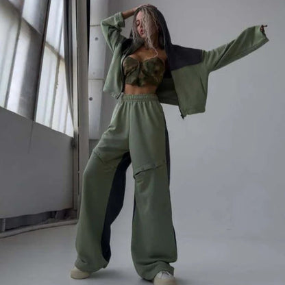 Cozy Lounge Set: Short Hoodie Dress and Wide-Leg Trousers