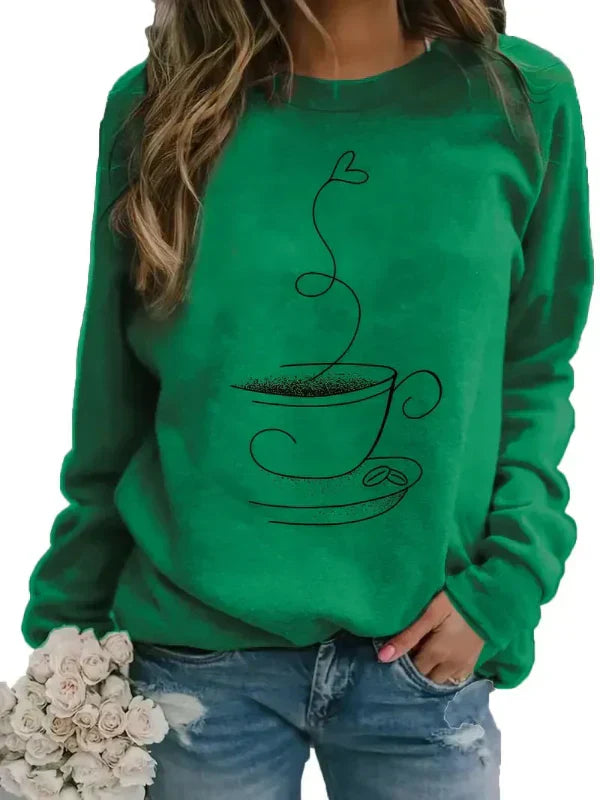Coffee Sweatshirt Women Crewneck Coffee Mug Motif