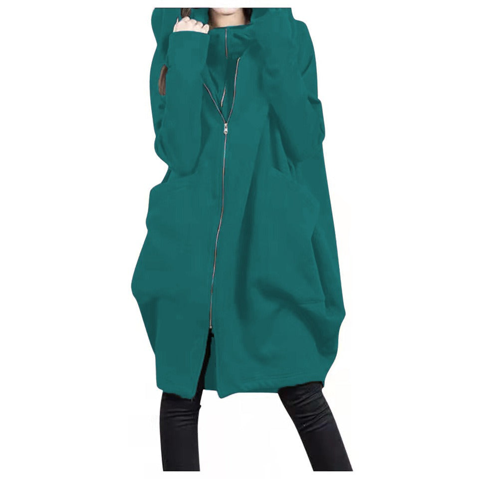 Women's Mid-Length Plus Size Coat Hood Zipper