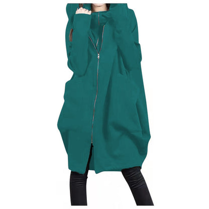 Women's Mid-Length Plus Size Coat Hood Zipper