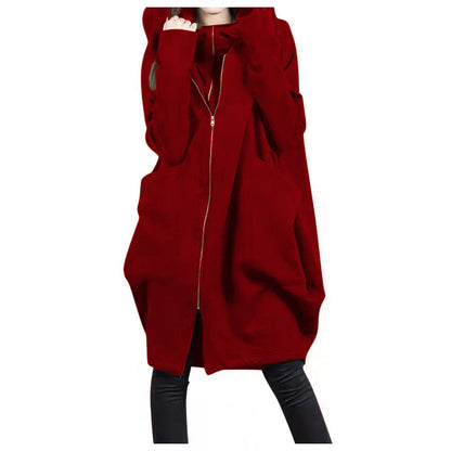 Women's Mid-Length Plus Size Coat Hood Zipper