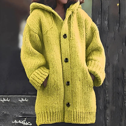 Kapuzenstrickjacke Damen Gemütlich Mit Taschen - IdealeKleiden