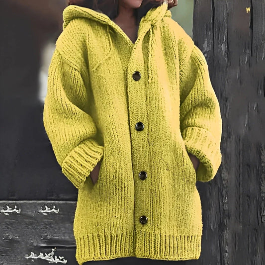 Kapuzenstrickjacke Damen Gemütlich Mit Taschen - IdealeKleiden