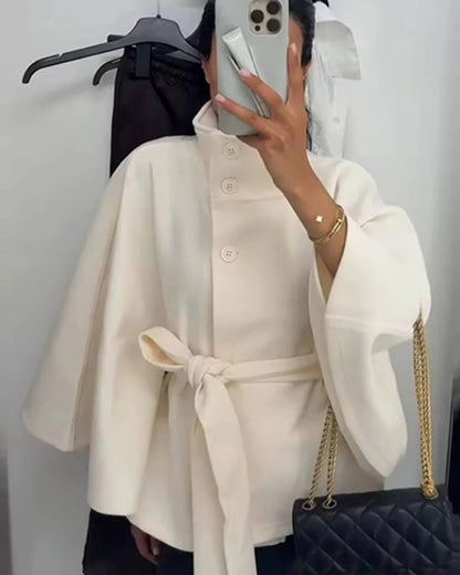 Stylish Cape Jacket With Belt and Pockets
