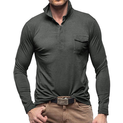Herren Hemd Slim Fit Langarm Baumwolle Stehkragen