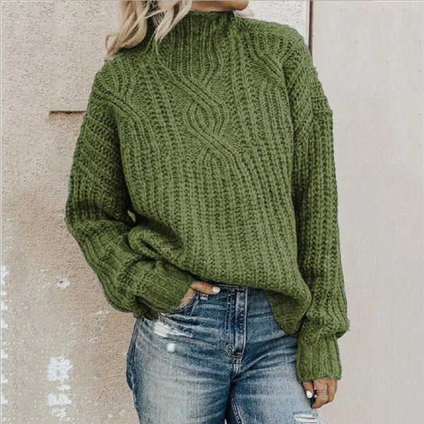 Warm Wool Dress Loose Fit Cable Knit Pattern
