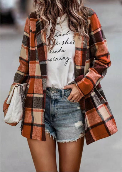 Large Cardigan Wool Plus Size Plaid Open Front