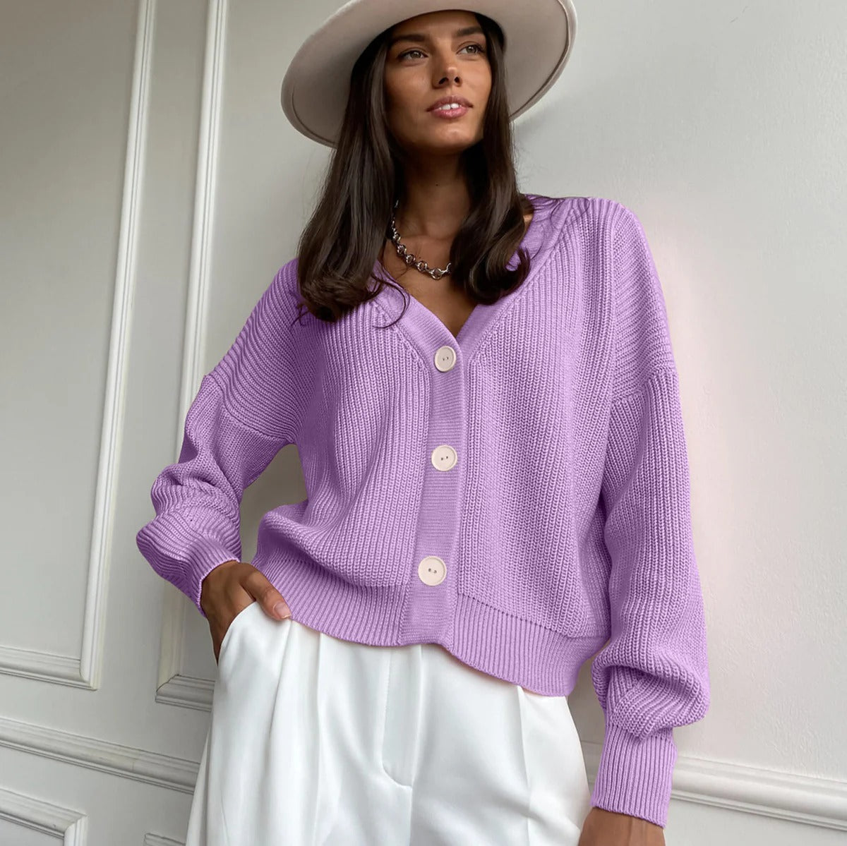 Women's Cardigan Loose Fit V-Neck