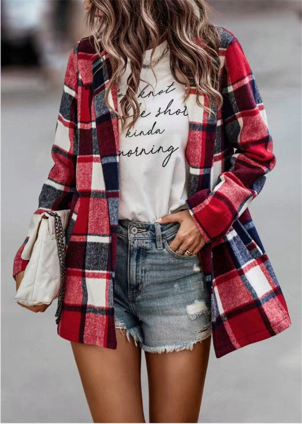 Large Cardigan Wool Plus Size Plaid Open Front