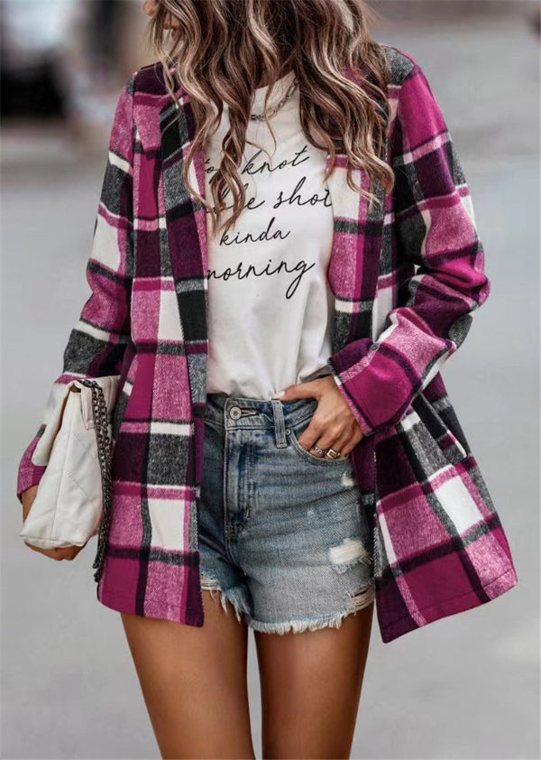 Large Cardigan Wool Plus Size Plaid Open Front