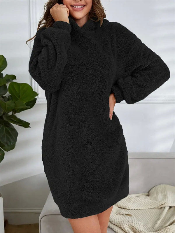Oversized Teddy Hoodie Dress → Loose Teddy Dress Hoodie Oversize