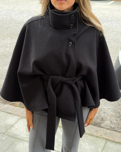 Stylish Cape Jacket With Belt and Pockets