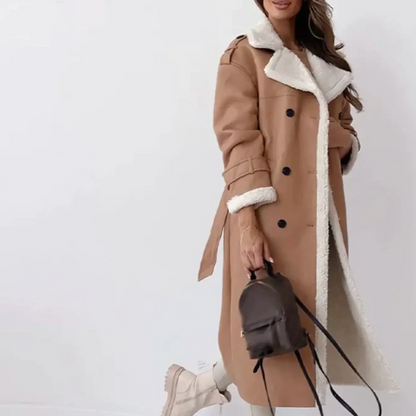 Luxury Long Trench Coat Shearling Lined Winter