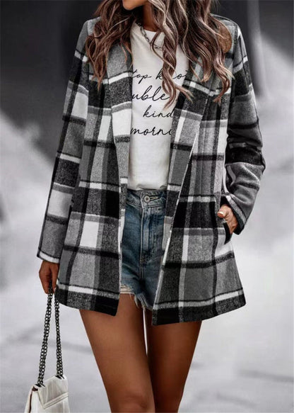 Large Cardigan Wool Plus Size Plaid Open Front