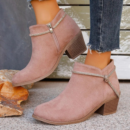 Stylish Ankle Boots Suede Look Block Heel