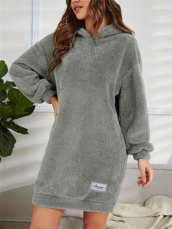 Oversized Teddy Hoodie Dress → Loose Teddy Dress Hoodie Oversize