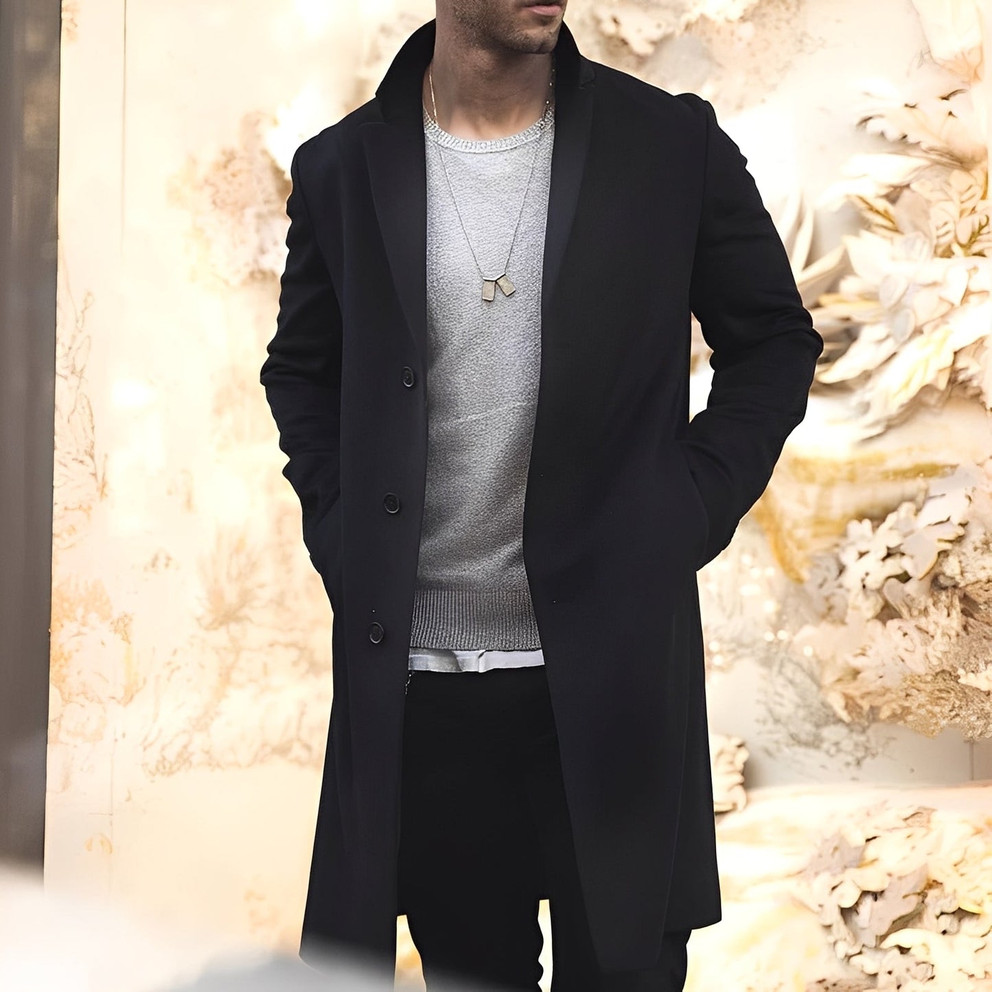 Elegant Men's Trench Coat Lapel Collar