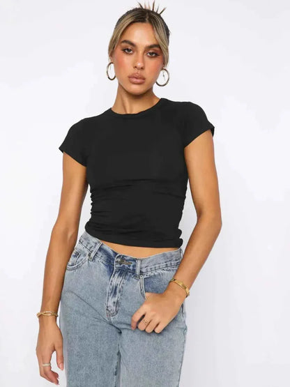 Women's Crop Top, Bare Midriff, Round Neck