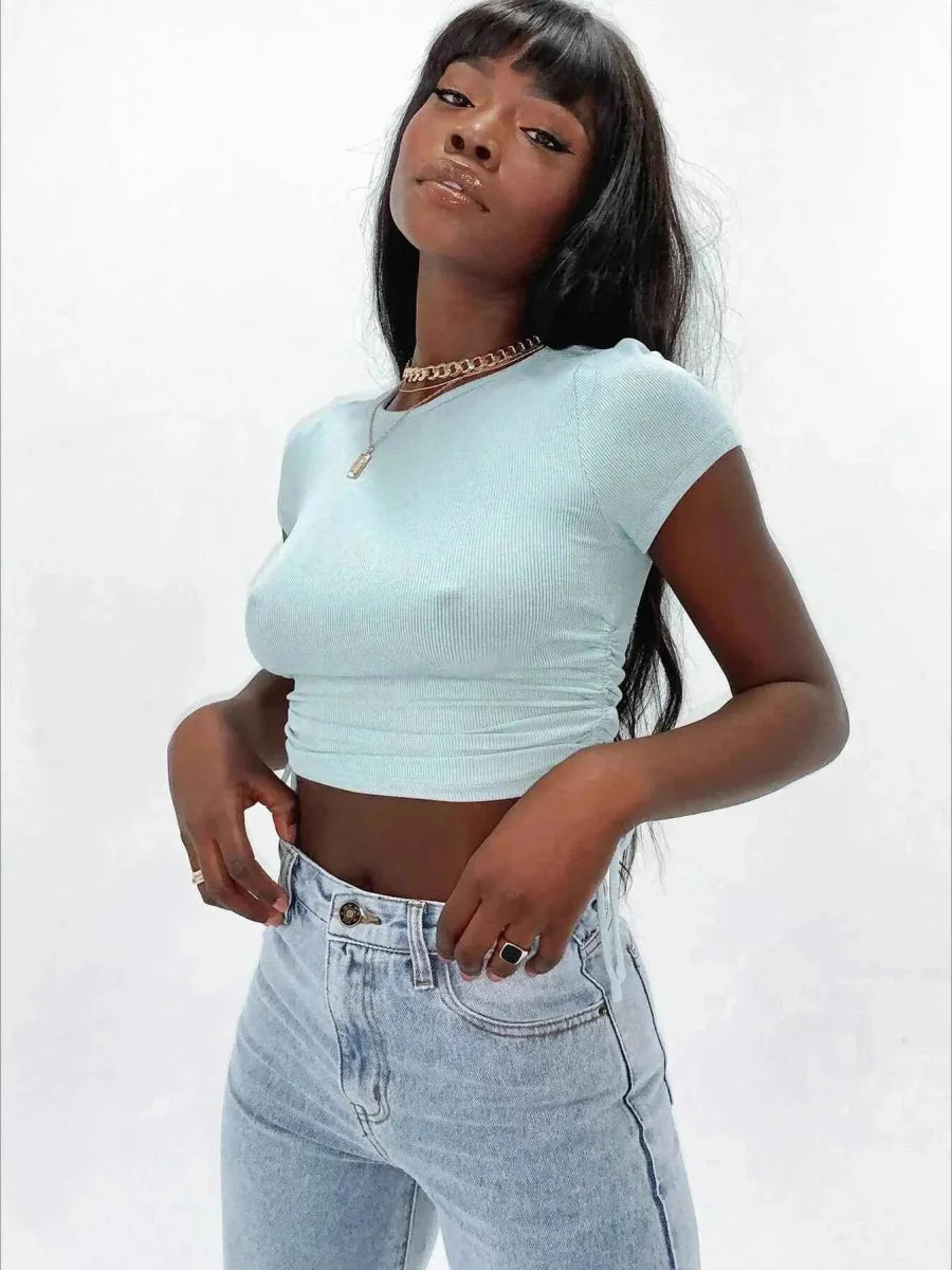 Women's Crop Top, Bare Midriff, Round Neck