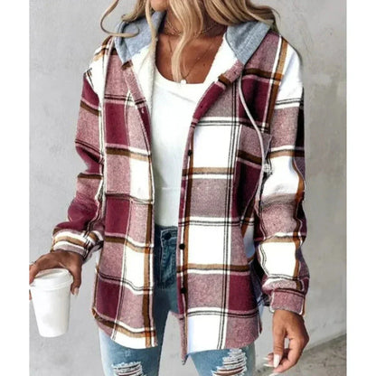 Damen Winterjacke Karo Hoodie Modern