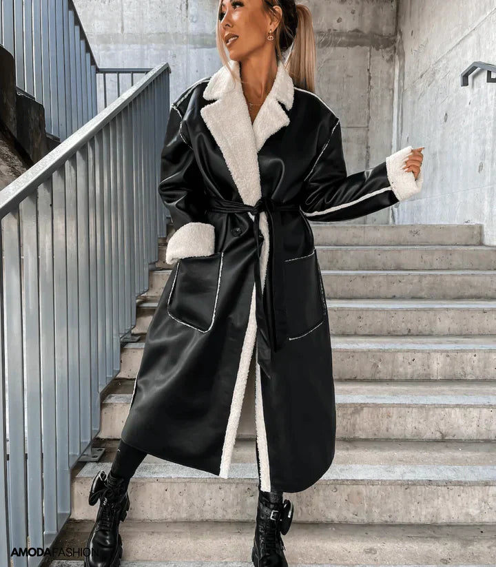 Leather dress with fleece lining laces