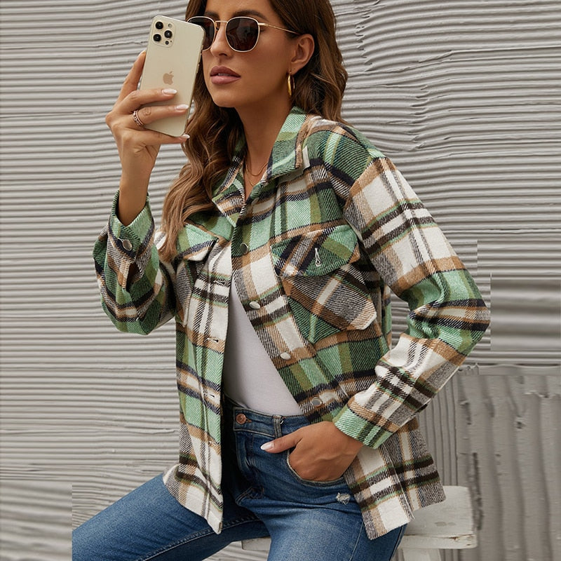 Karierter Wintermantel Damen Herbstmode - IdealeKleiden