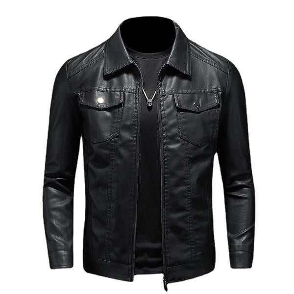Men's Classic Leather Jacket with Zipper