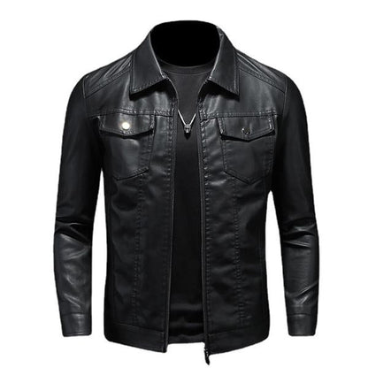 Men's Classic Leather Jacket with Zipper