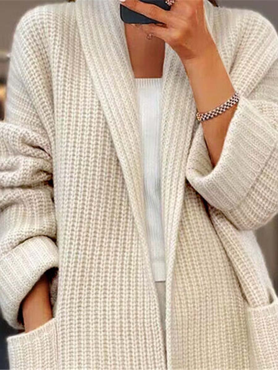 Modische Strickjacke V-Ausschnitt Mit Taschen - IdealeKleiden
