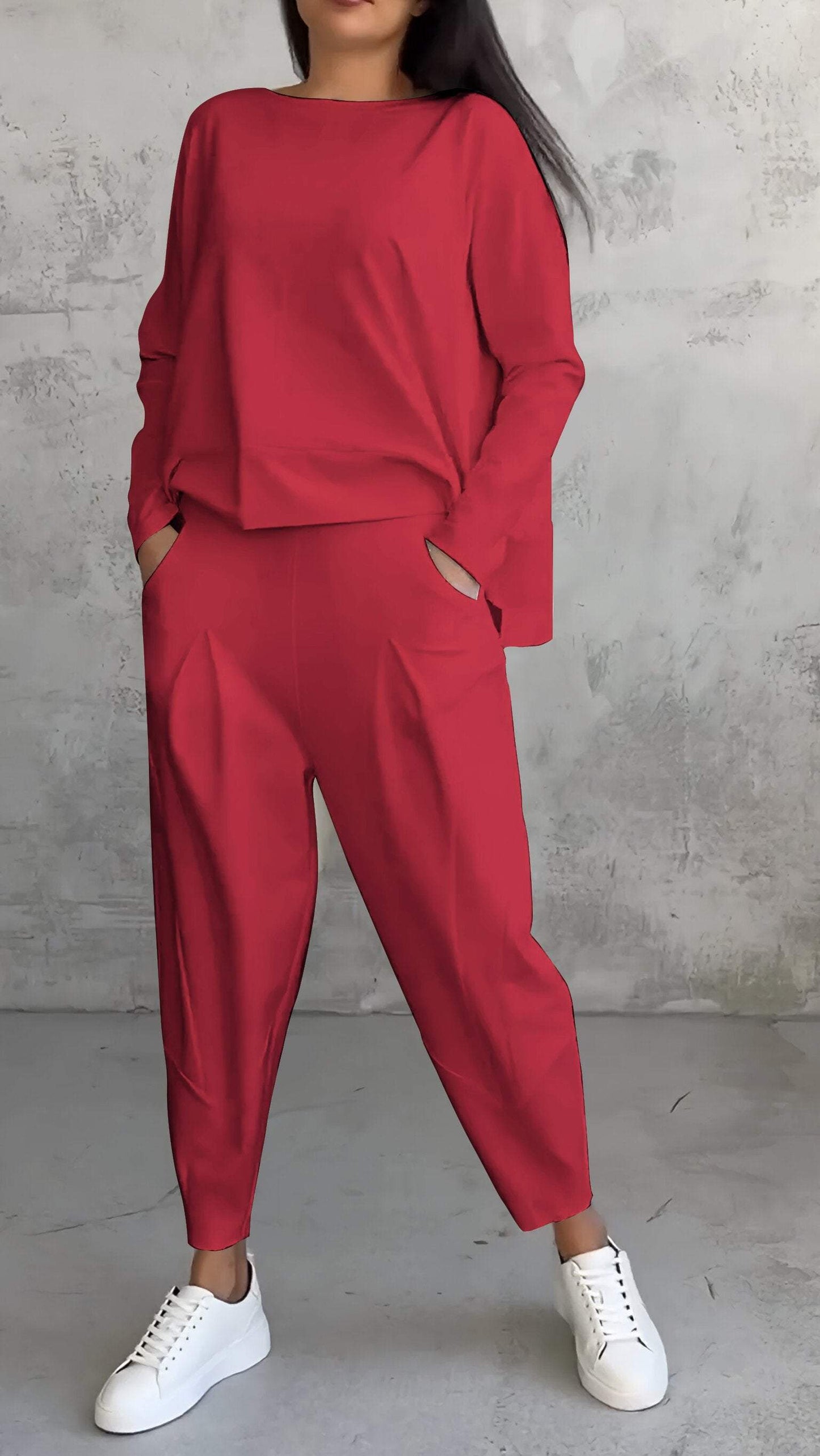 Weite Lounge-Set: Übergröße Top und Hose aus Weichem Strick