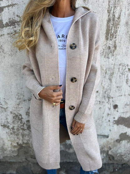 Long Open Cardigan with Buttons & Pockets