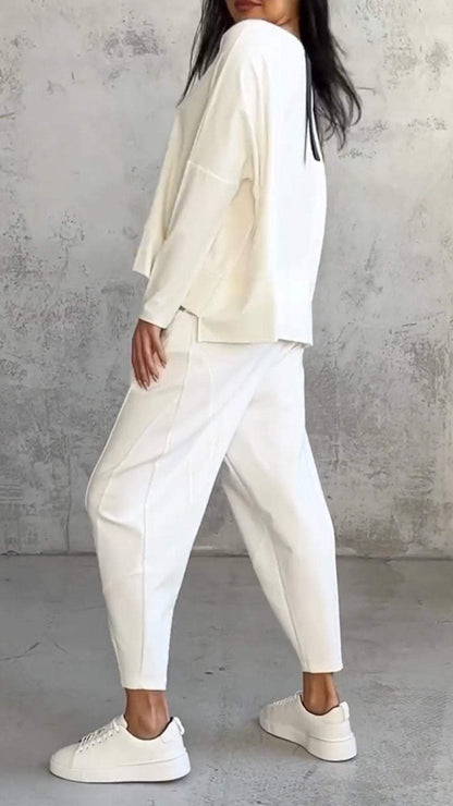 Weite Lounge-Set: Übergröße Top und Hose aus Weichem Strick - IdealeKleiden