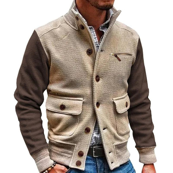 Men's Vintage Stand-Up Collar Jacket With Many Pockets