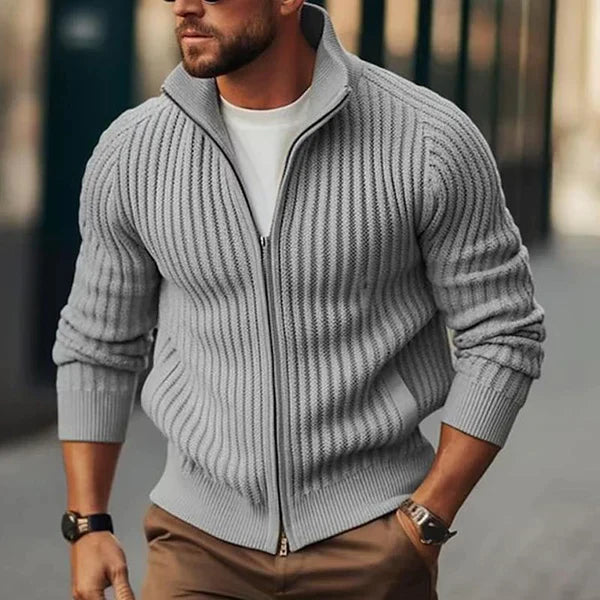 Herren Strickjacke Stehkragen Reißverschluss Modern
